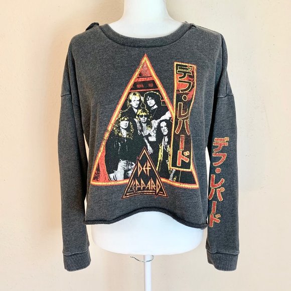 Junk Food Clothing Tops - ❤ Junk Food Def Leppard Japan Cropped Sweatshirt